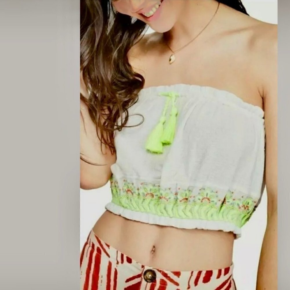 FREE PEOPLE -IVORY BEADED TUBE TOP - Picture 1 of 4